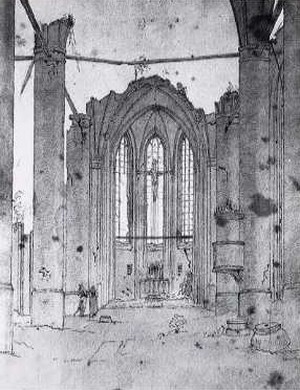 Die Jacobikirche in Greifswald als Ruine 1815