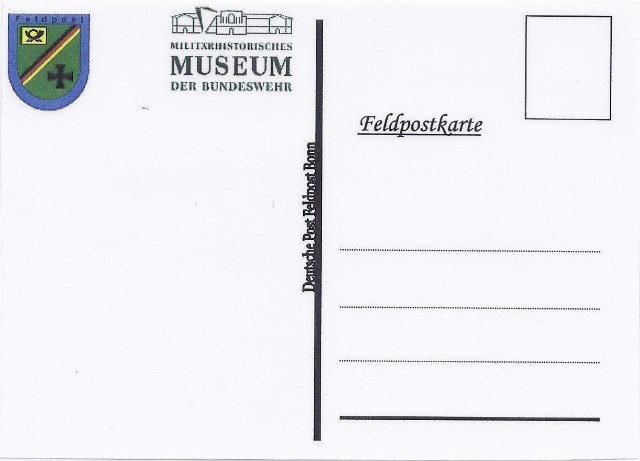 Motiv: Militärhistorisches Museum, Beschriftung "Deutsche Post Feldpost Bonn", kleineres Format, Maße wie„ Kieler Woche 2005