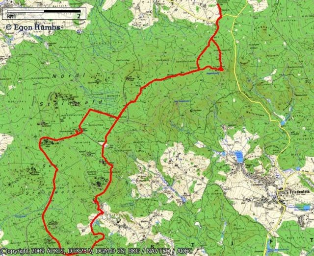 Karte mit Wanderverlauf im Steinwald