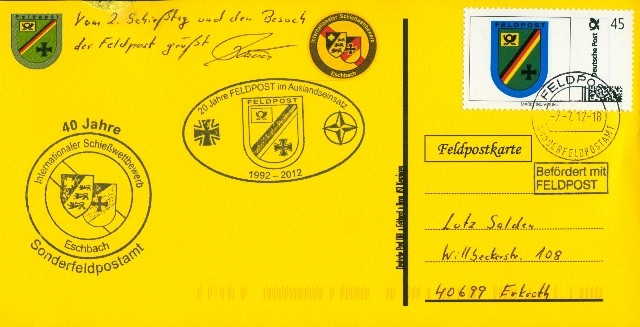 Motiv: Internationaler Schießwettbewerb, Beschriftung, "Deutsche Post DHL Feldpost Bonn, ASt Kenzingen"
