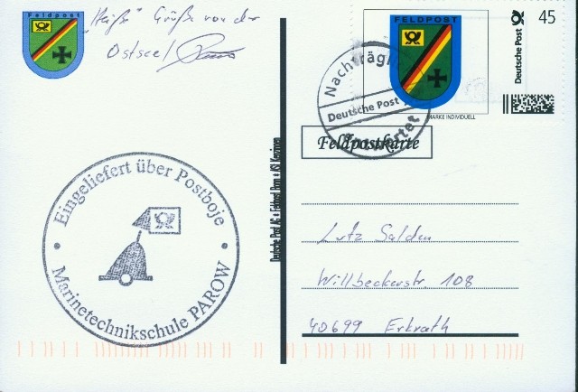 Rückseite: Beschriftung, "Deutsche Post AG Feldpost Bonn, ASt Kenzingen"
