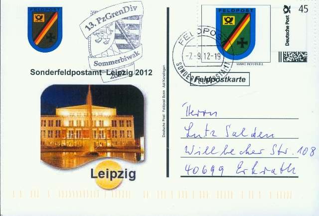Motiv: Leipzig, Beschriftung, "Deutsche Post Feldpost Bonn, ASt Kenzingen"