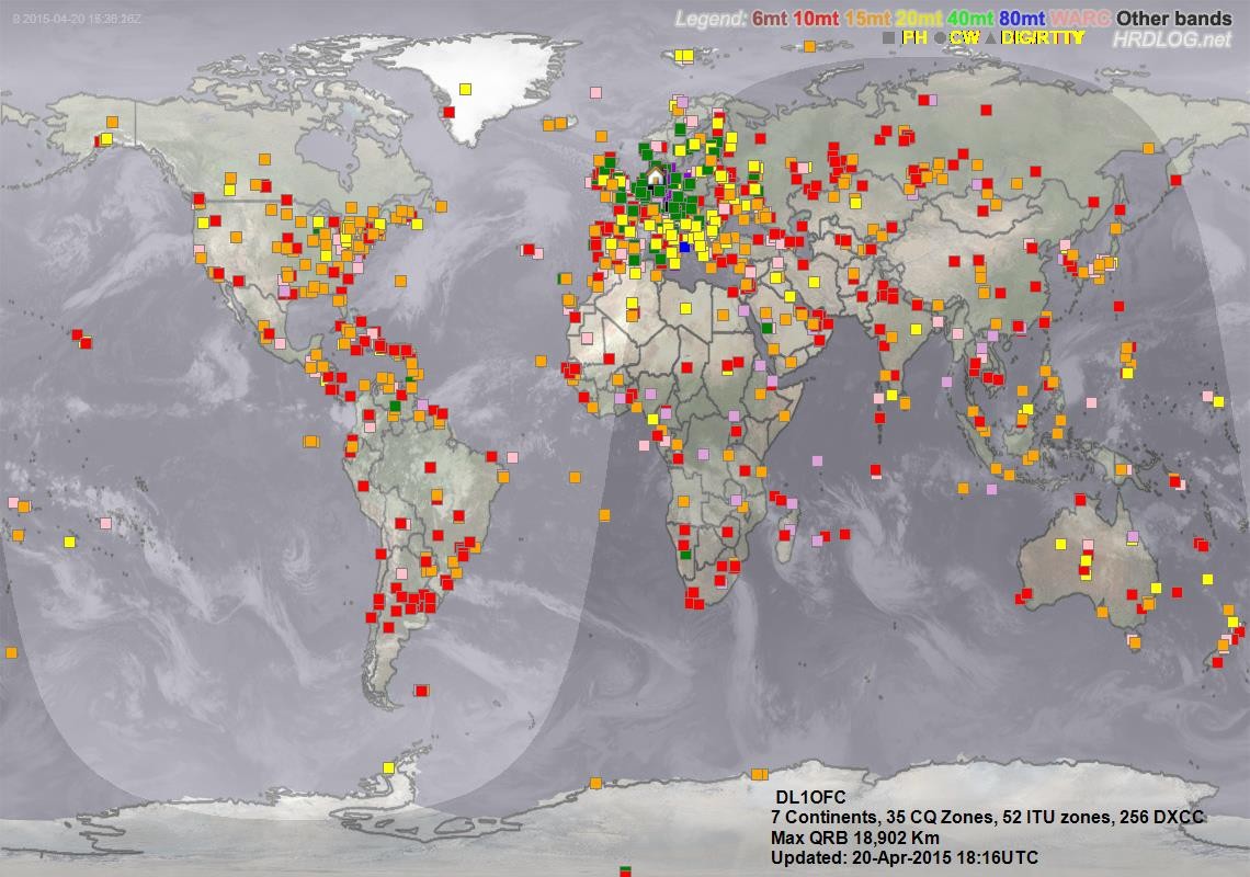 DXCC World Map - HRD Log DL1OFC