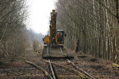 Schienenbagger Streckenabriss Rückbau