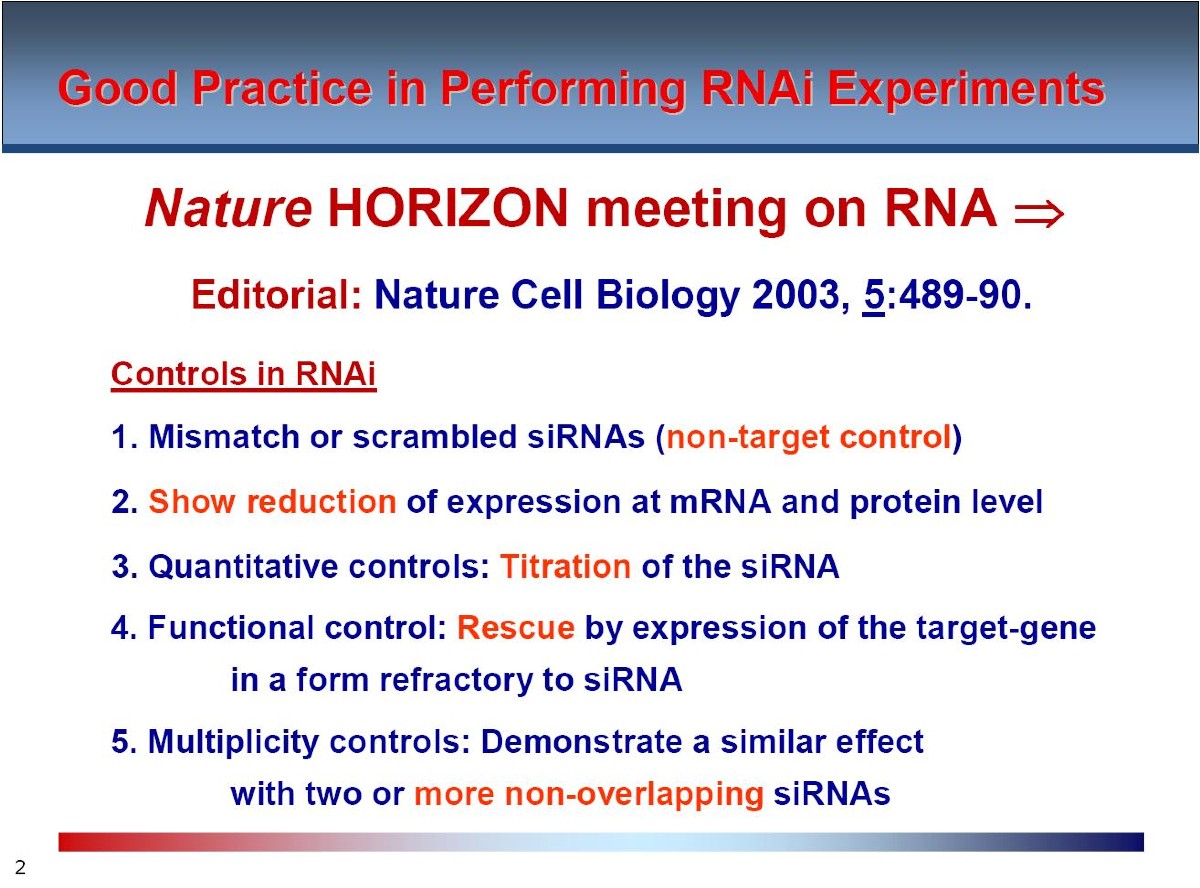 Guidelines on RNA interference