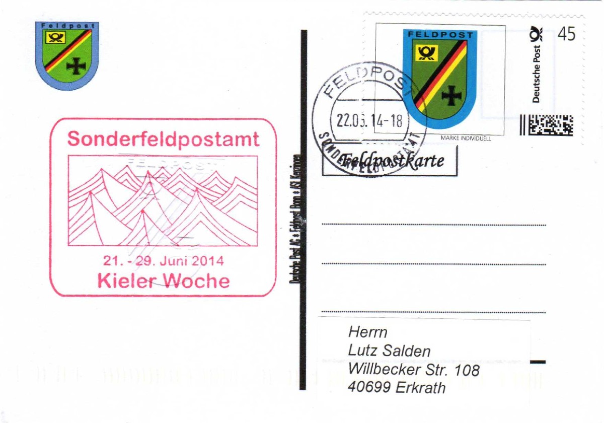 Rückseite: Beschriftung, "Deutsche Post AG, Feldpost Bonn, ASt Kenzingen"