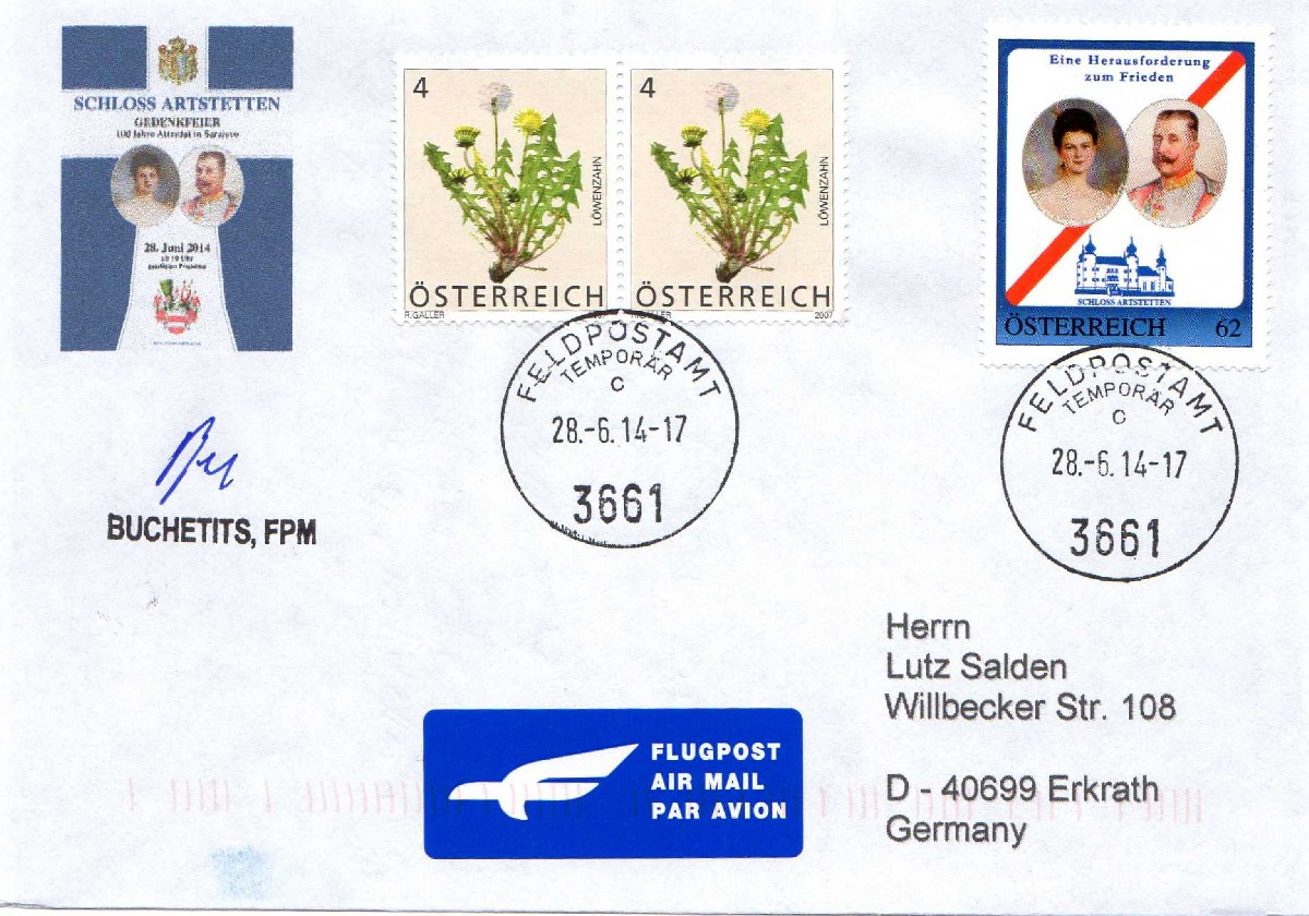 Auslandsbrief mit  Feldpoststempel 3661 Uz c auf  personalisierte Marke