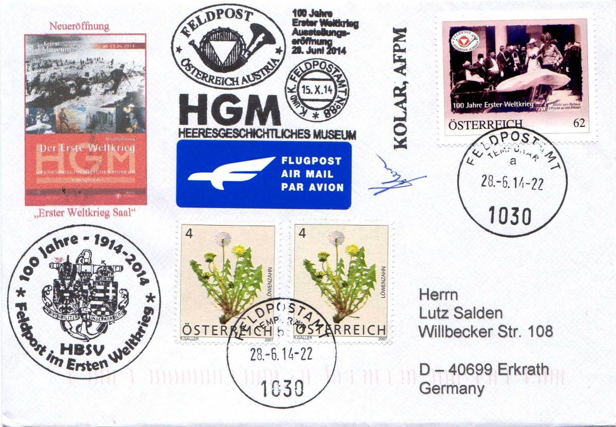 Auslandsbrief mit  Feldpoststempel 1030 Uz a auf  personalisierte Marke
