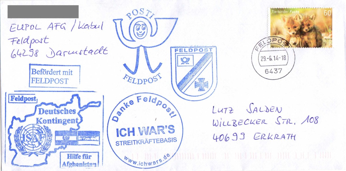 Standardbrief mit Feldpoststempel 6437 a Kabul