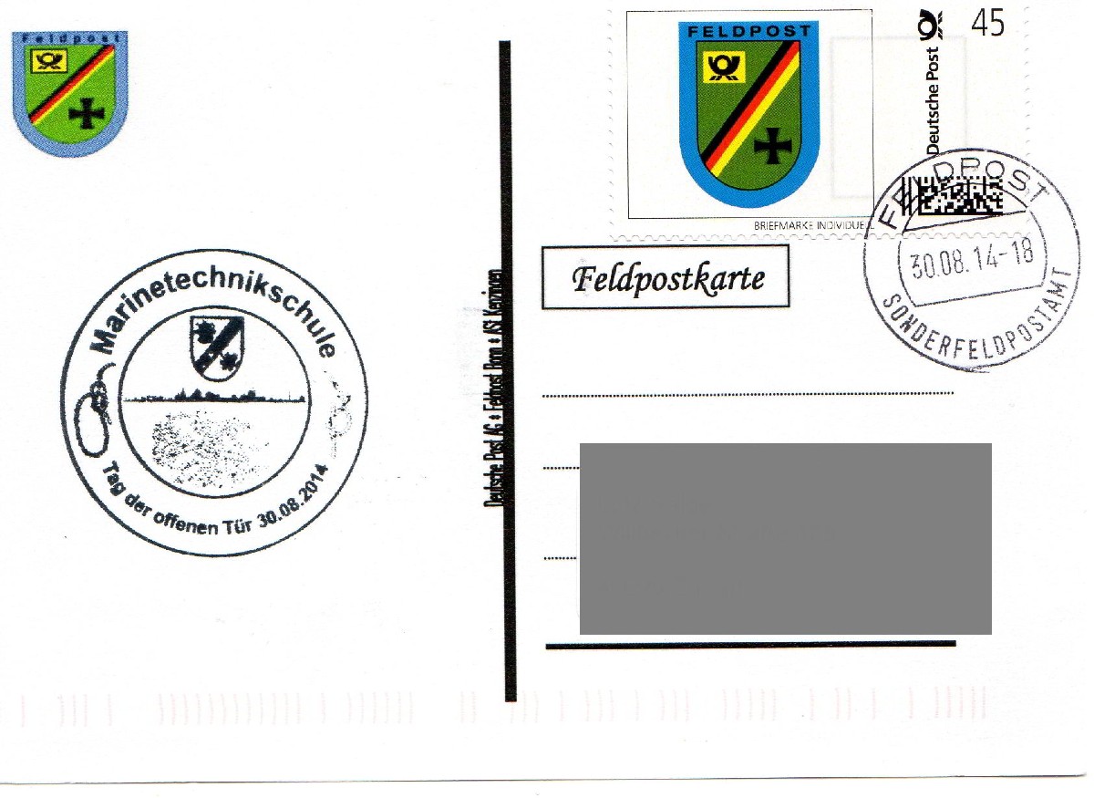Rückseite: Beschriftung, "Deutsche Post AG , Feldpost Bonn AST Kenzingen"