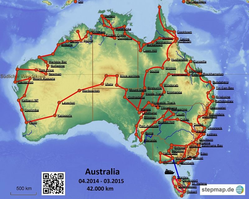 Route seit dem 05.01.2015 auf Tasmanien