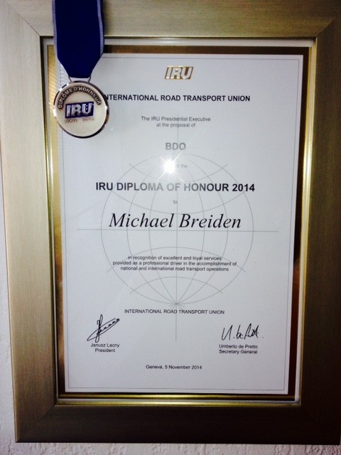 IRU Diploma of Honour 2014