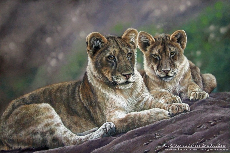 pastell wildlife Lion cubs