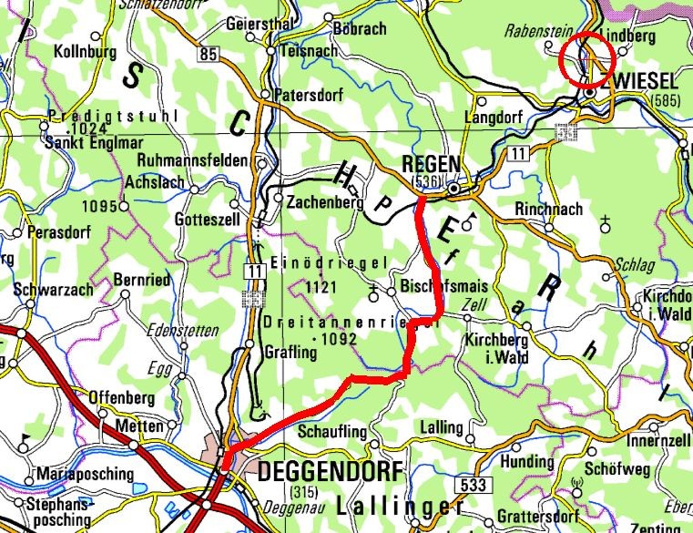Autobahnausfahrt Deggendorf Richtung Regen-Zwiesel