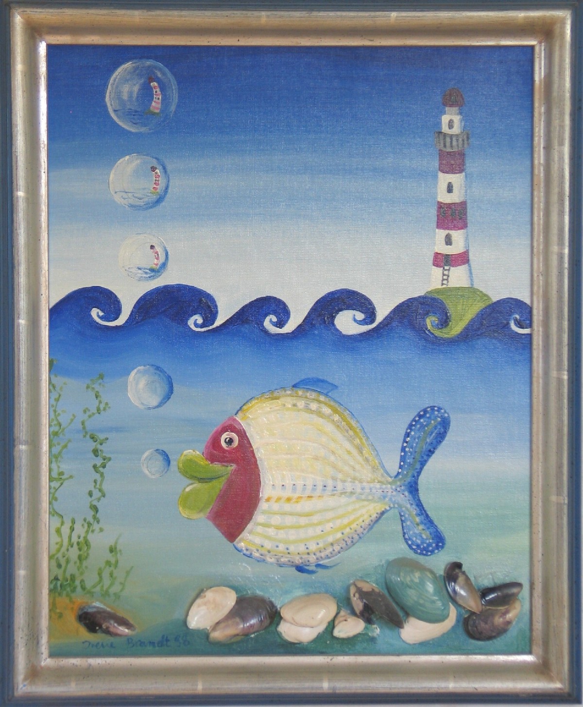 fish bubbles lighthouse seafood blue water