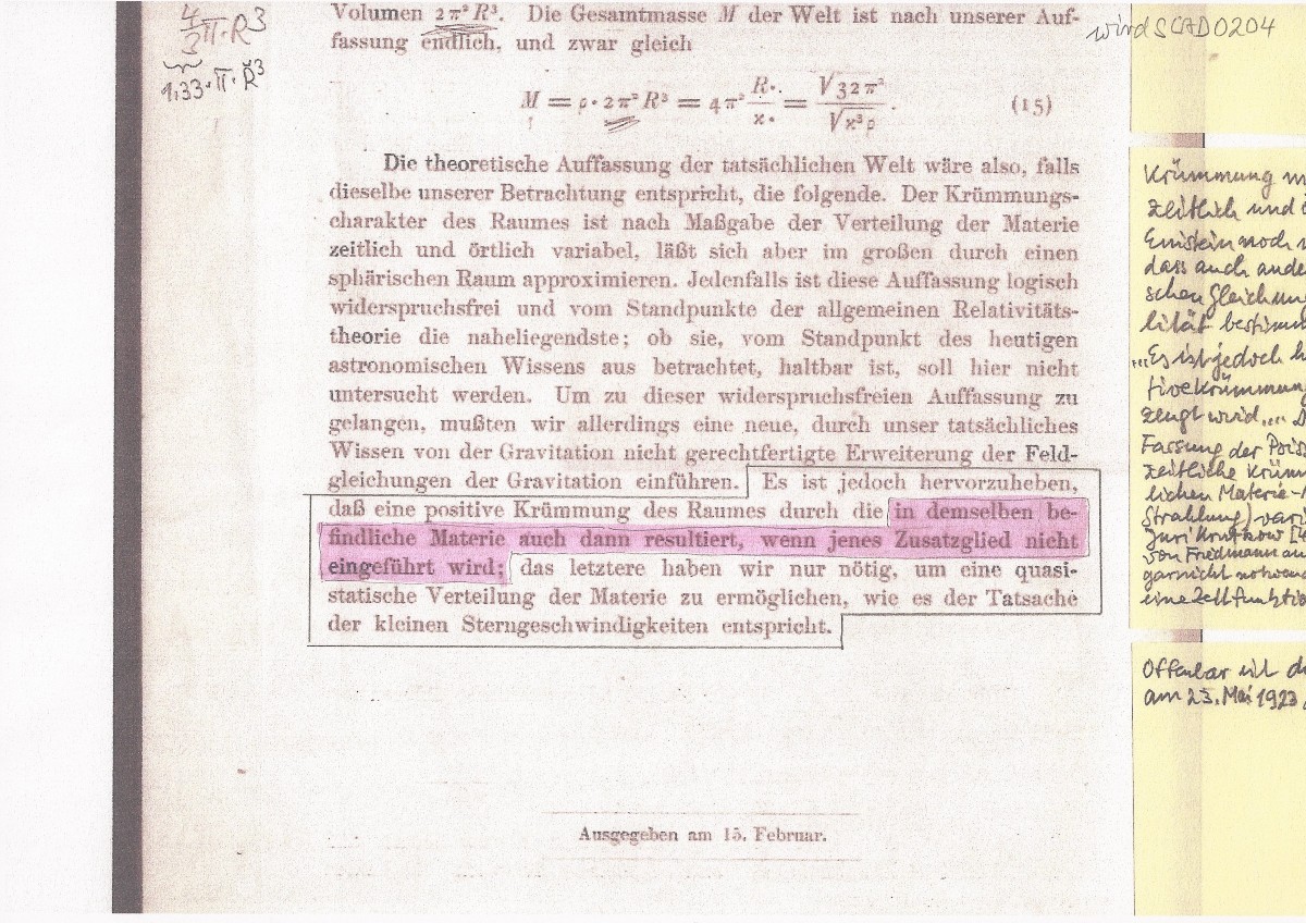 Original-Text im Protokoll von Einstein selbst.