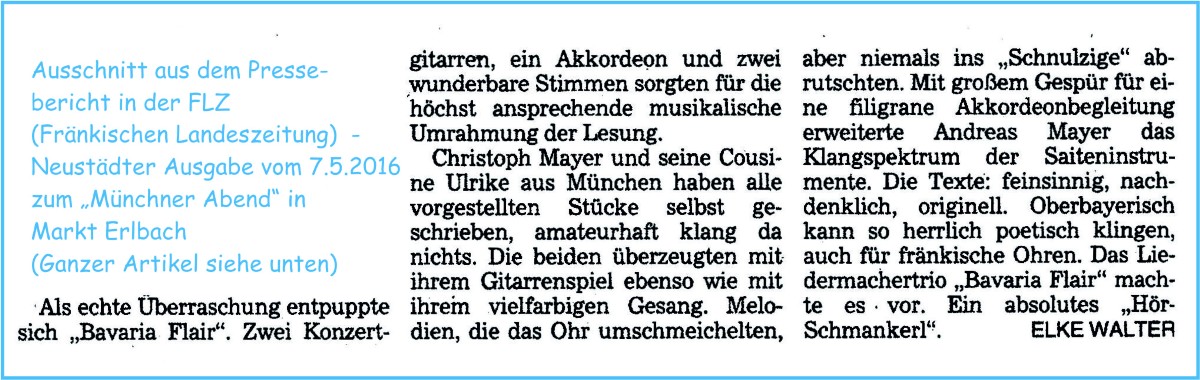 Pressebericht in der Fränkischen Landeszeitung