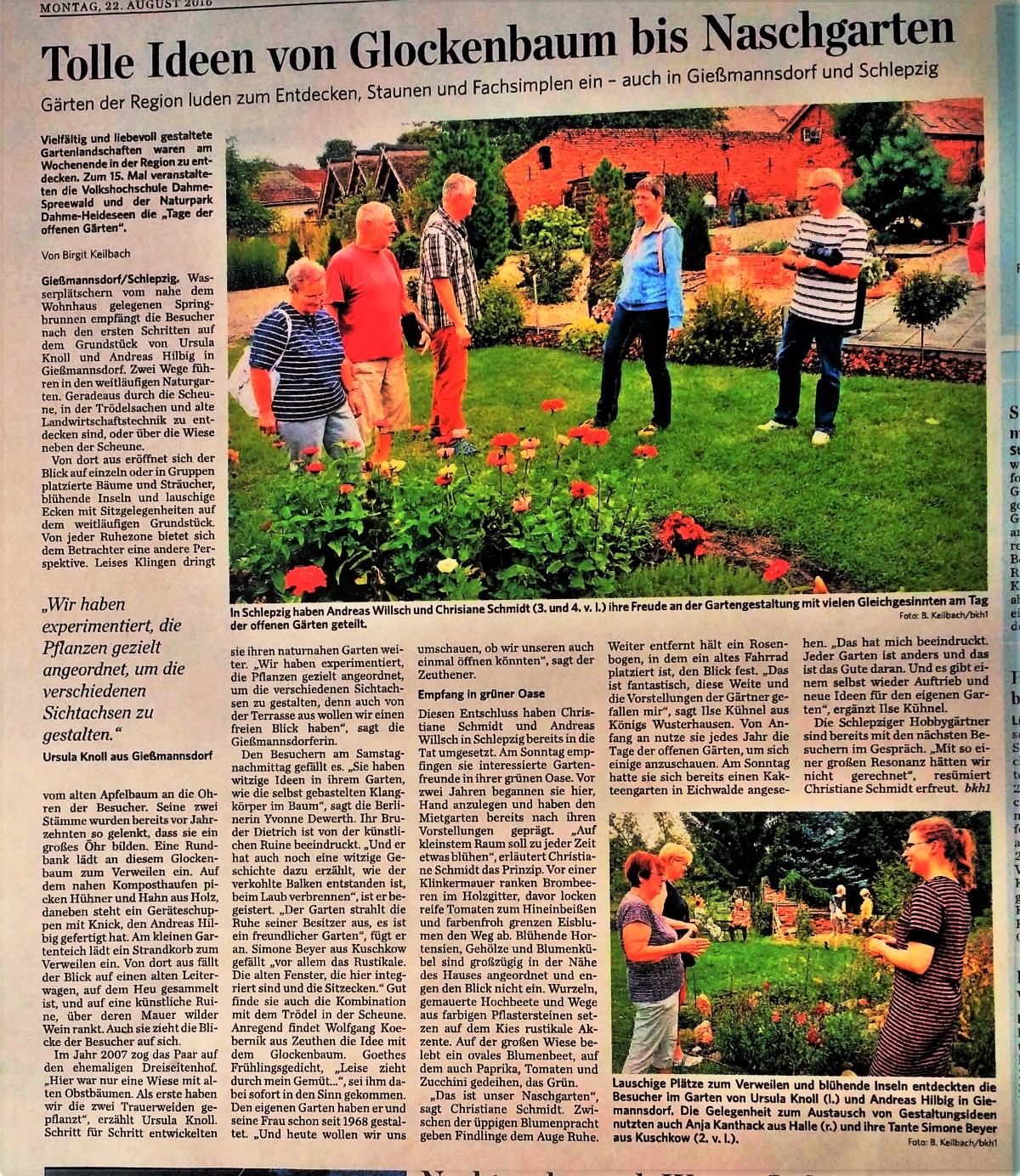 LR-Artikel Offene Gärten Dahme-Spreewald 2016