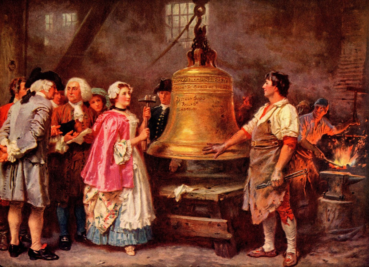 Der erste Anschlag und die Klangprüfung der Freiheitsglocke von Philadelphia. J. L. G. Ferris, um 1910, Philadelphia Museum of Art.