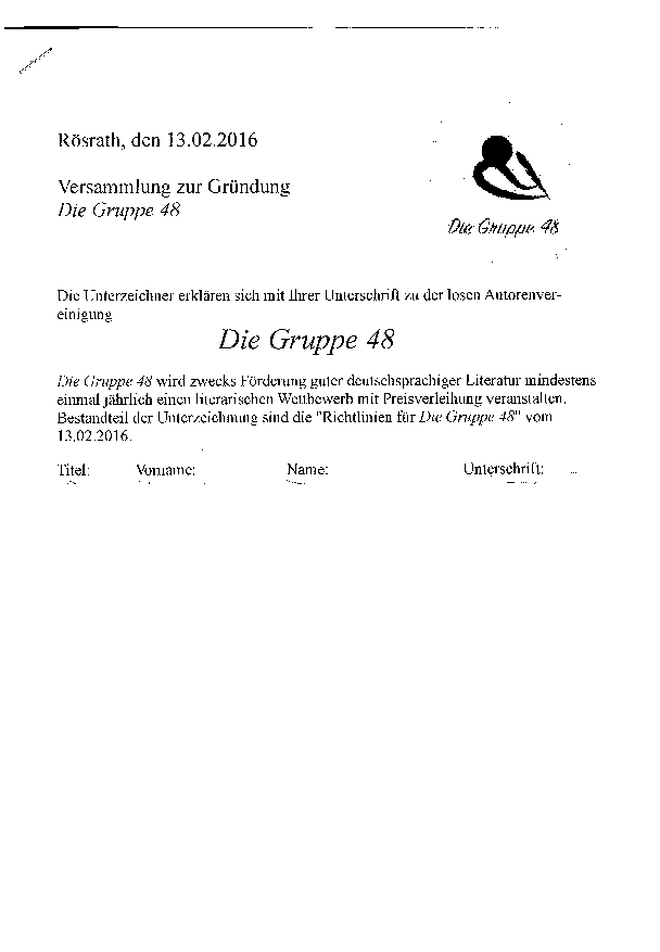 Urkunde "Die Gruzppe 48" ohne Unterschriften
