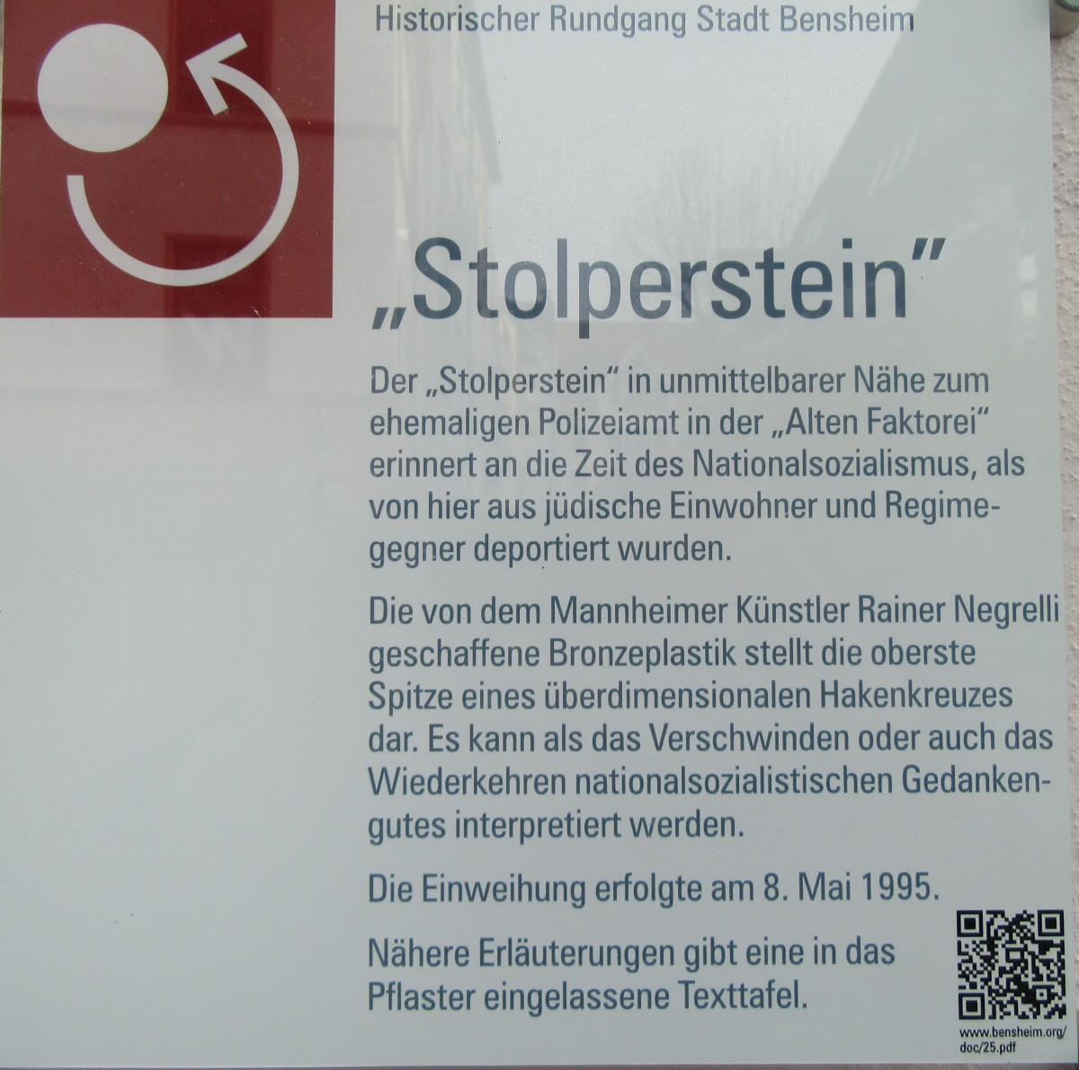 Stolperstein Negrelli Erklärung Tafel Bensheim
