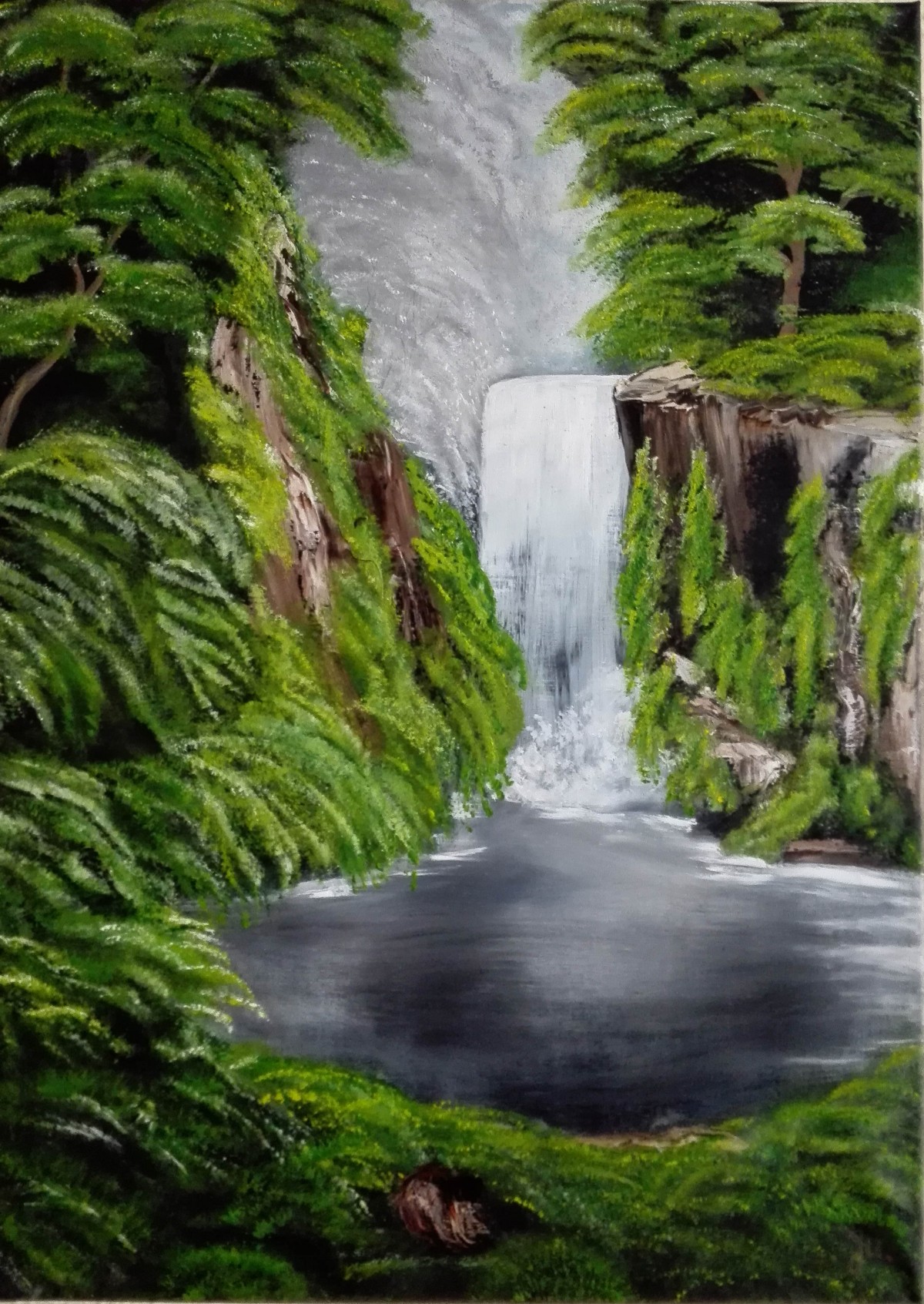 Wasserfall nach Bob Ross, 50 x 70 cm