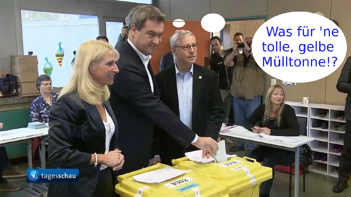 Söder Bayernwahl Wahlurne Mülltonne