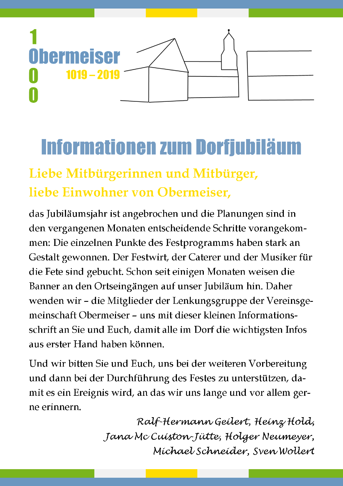 Flyer Dorfjubiläum März 2019, Seite 1