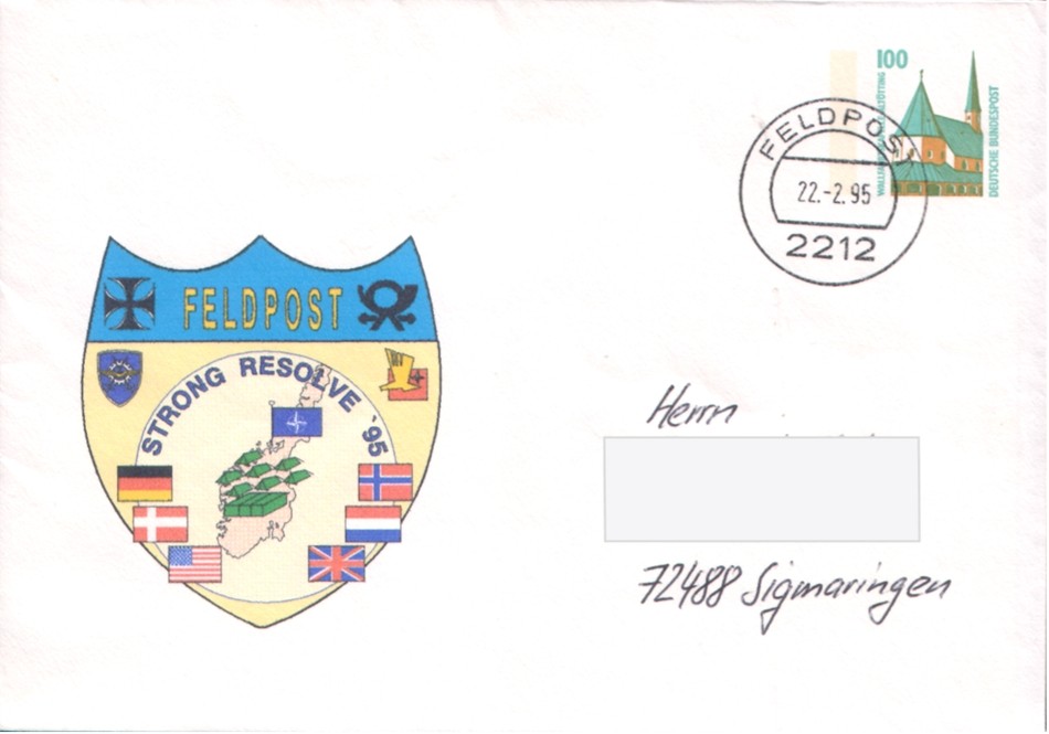 Brief mit eingedruckter Marke 100 Pf  Wallfahrtskapelle Altötting