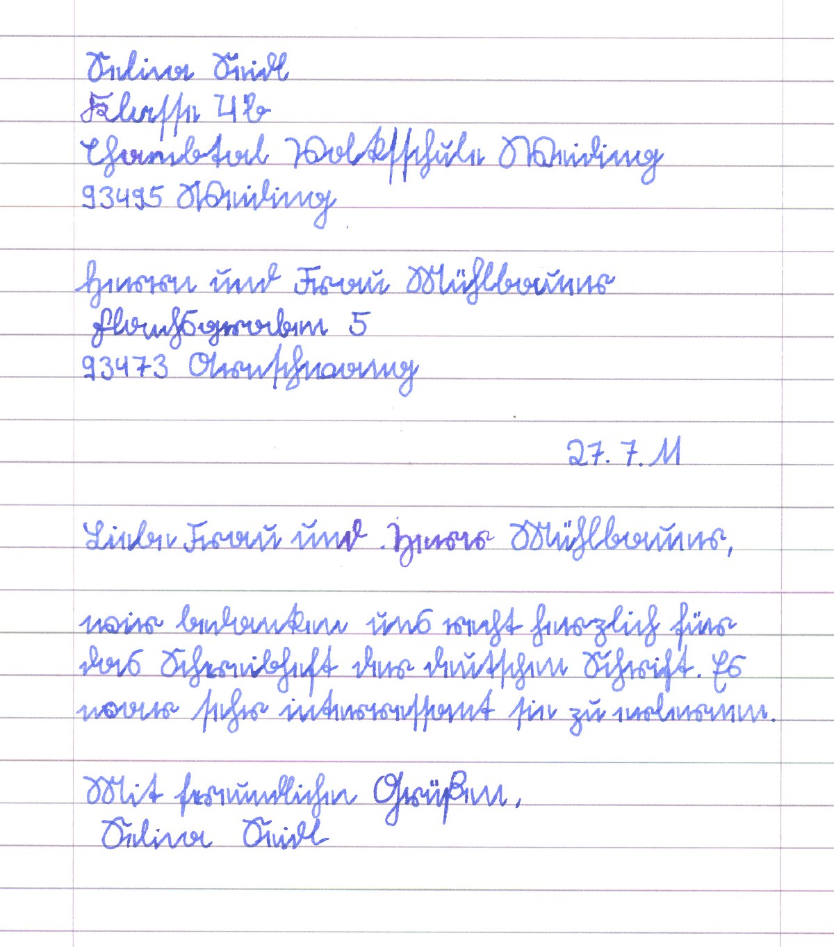 Brief in deutscher Schreibschrift