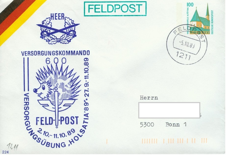 Brief mit eingedruckter Marke 100 Pf Wallfahrtskapelle Altötting