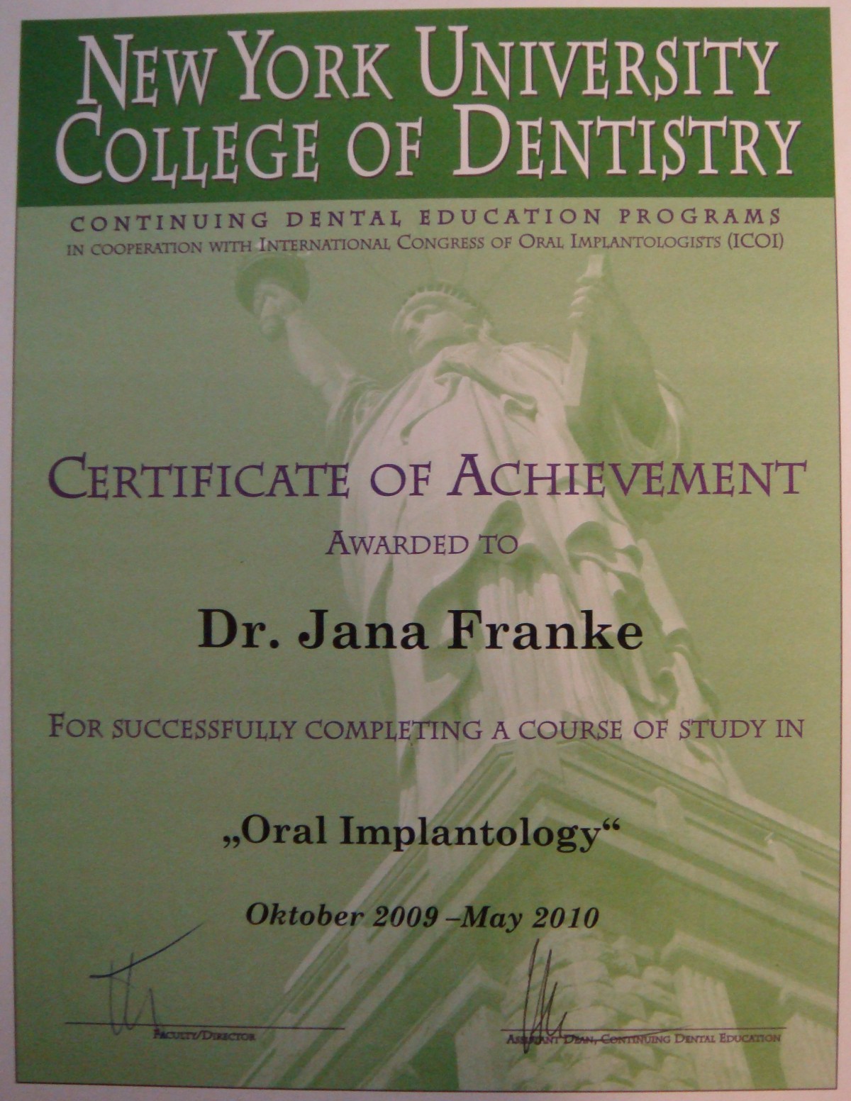 Zertifikat Oral Implantology