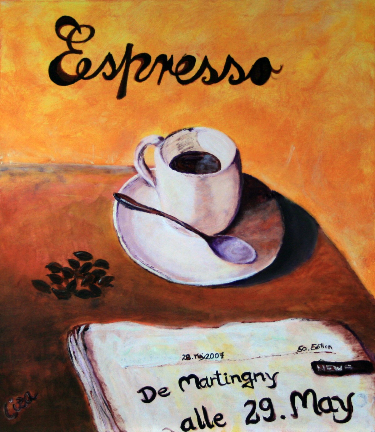 coffee, cafe, espresso, acrylbild, bild, malerei