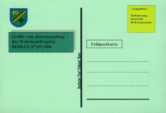 Motiv: Neujahrsempfang Wehrbeauftragter, Beschriftung "Deutsche Post Feldpost Bonn" Nur zur entgeltfreien Beförderung gedacht