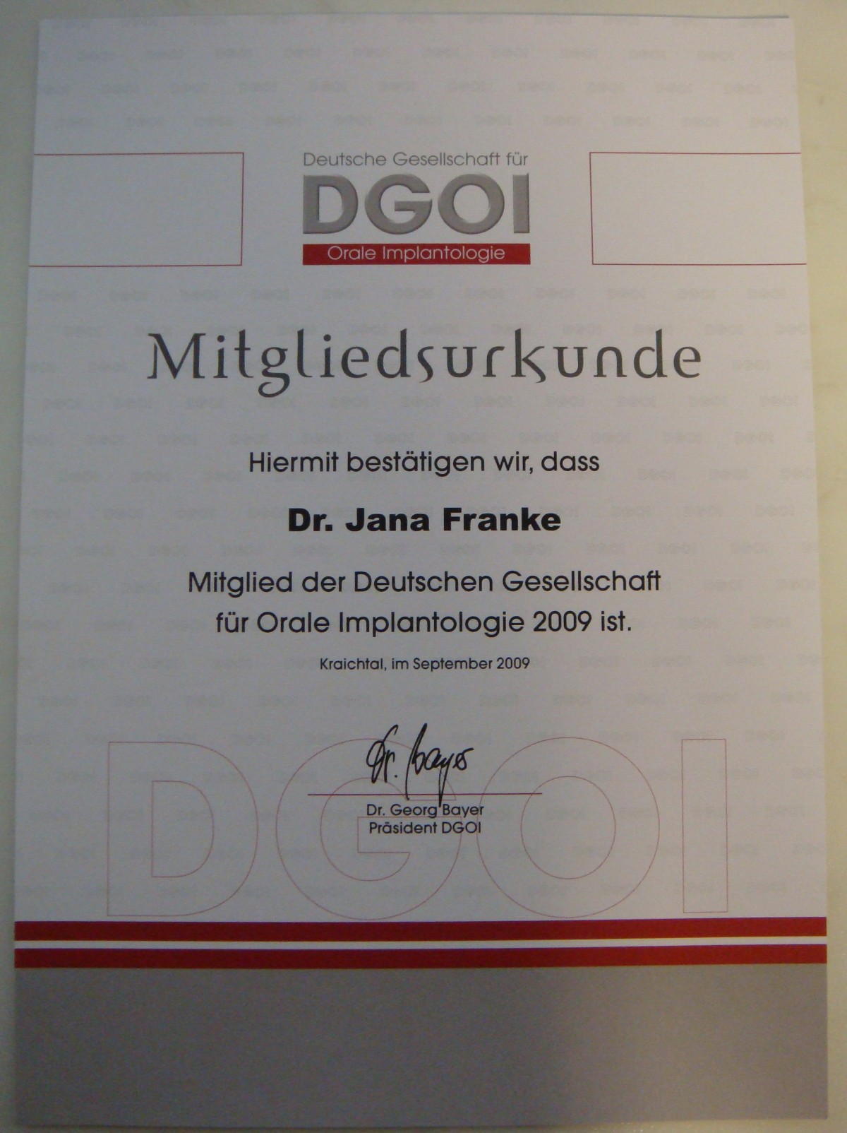 Zertifikat DGOI