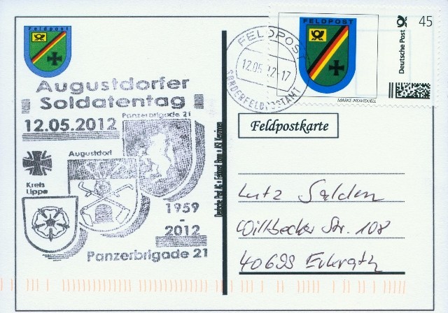 Rückseite: Beschriftung "Deutsche Post AG Feldpost Bonn, ASt Kenzingen"