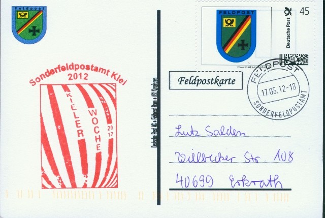 Rückseite: Beschriftung "Deutsche Post AG Feldpost Bonn, ASt Kenzingen"