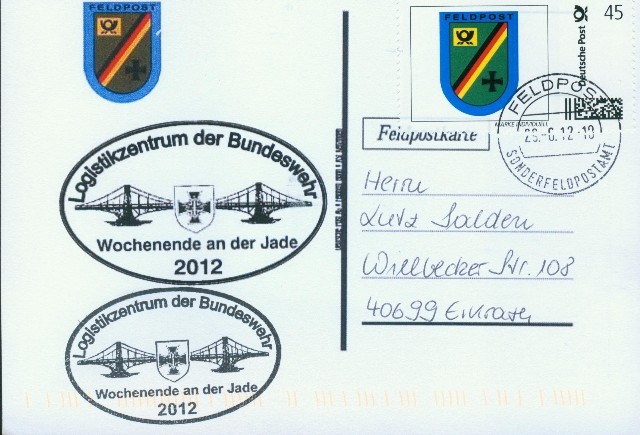 Motiv: Logistikzentrum der Bundeswehr, Beschriftung, "Deutsche Post Feldpost Bonn, ASt Kenzingen"