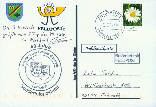 Motiv: POSTI oben, Beschriftung, "Deutsche Post AG Feldpost Bonn, ASt Kenzingen"