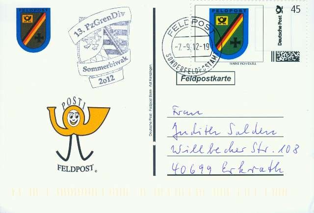 Motiv: POSTI klein, Beschriftung, "Deutsche Post Feldpost Bonn, ASt Kenzingen"