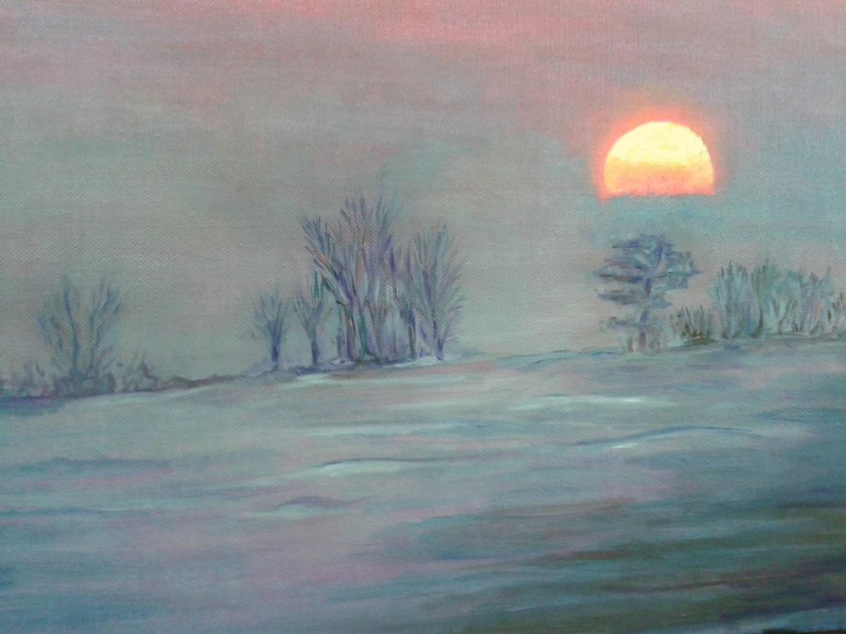 Sonnenaufgang im Winter Öl auf Leinwand 40 x 30 cm