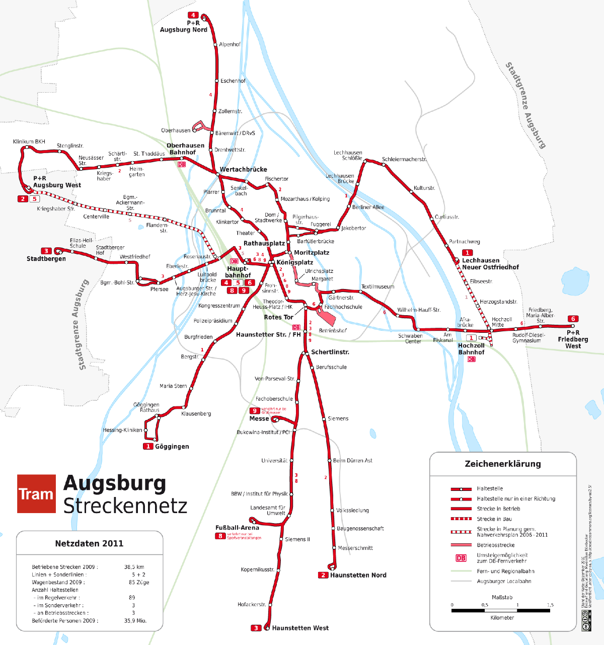 Strassenbahn Augsburg - Liniennetz