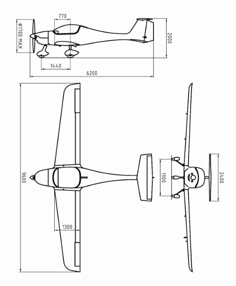Ultraleichtflugzeug Atec Faeta, Abmessungen