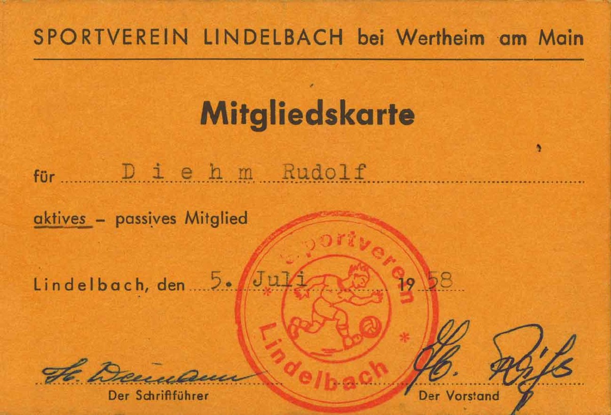 Mitgliedskarte des SV Lindelbach