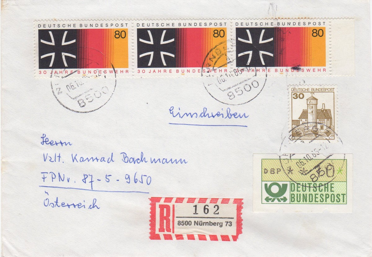 Einschreiben aus Deutschland zur Übung "RAUMVERTEILUNG 1986" vom 6.10.1986