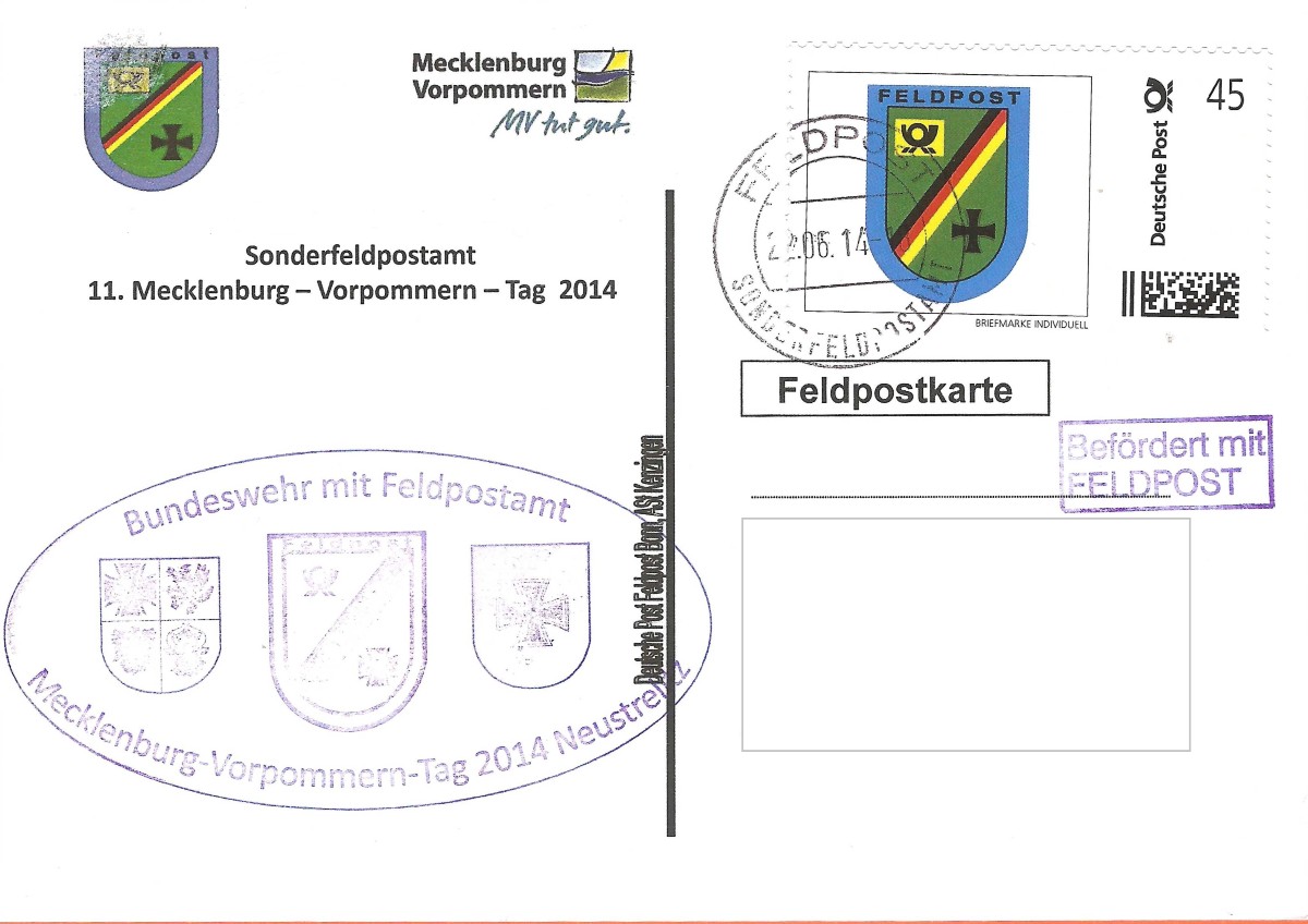 Rückseite: Beschriftung, "Deutsche Post, Feldpost Bonn, ASt Kenzingen"