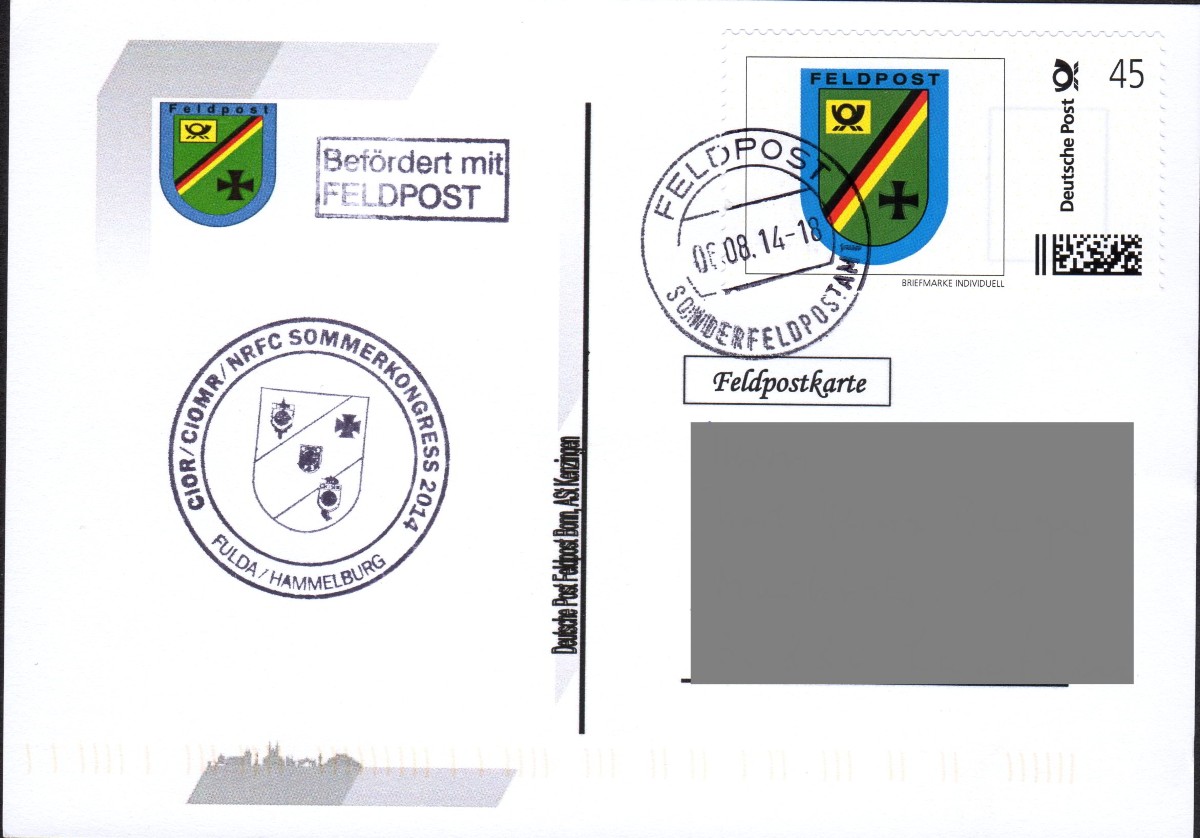 Rückseite: Beschriftung, "Deutsche Post, Feldpost Bonn, ASt Kenzingen"