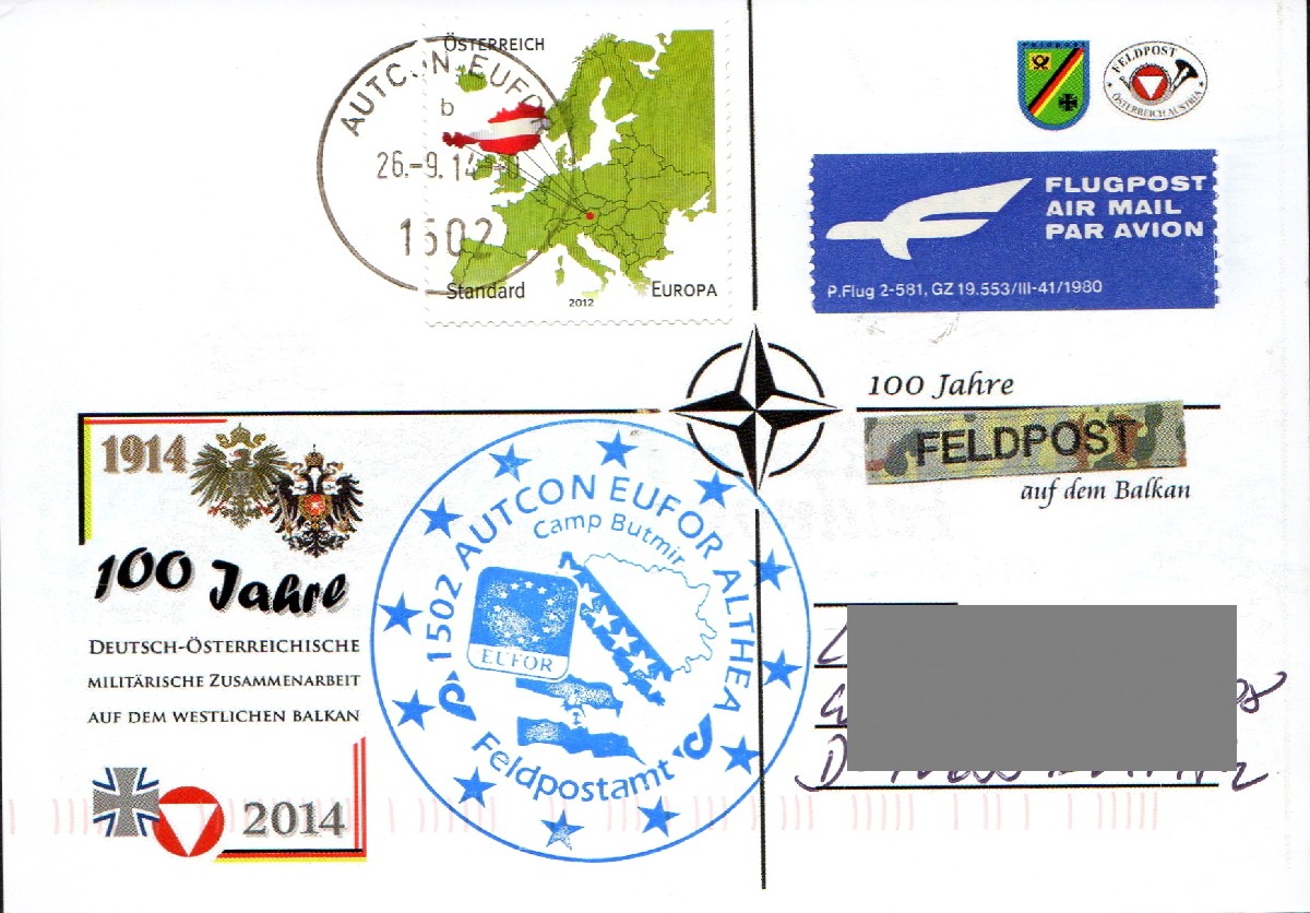 Gestempelt Feldpostamt AUTCON EUFOR 26.9.2014