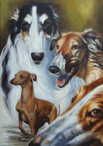 Oil painting Sighthounds Borzois