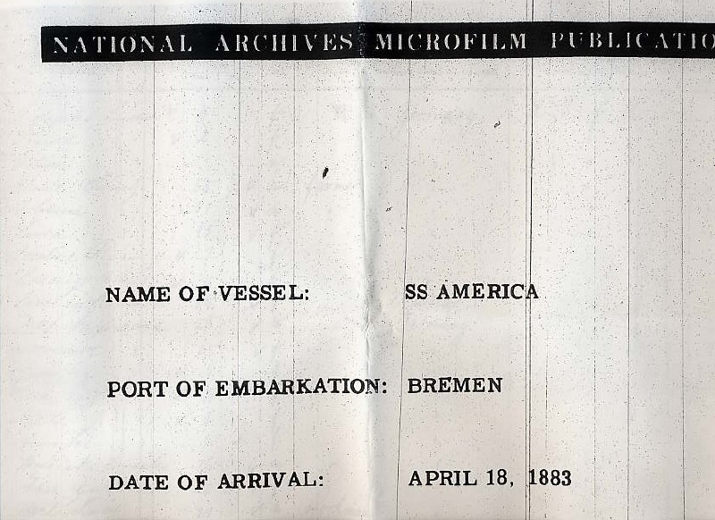 Schiffspapiere SS America 1883